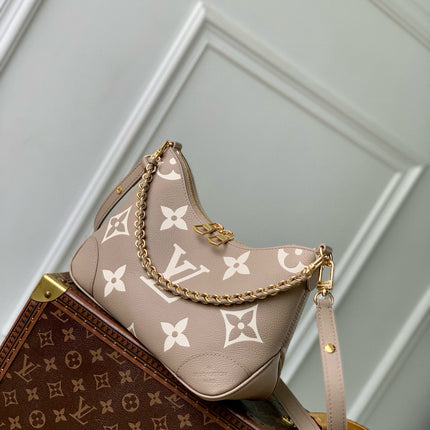 BOULOGNE 29 IN DOVE GRAY AND CREAM MONOGRAM EMPREINTE LEATHER GOLD HARDWARE