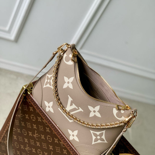 BOULOGNE 29 IN DOVE GRAY AND CREAM MONOGRAM EMPREINTE LEATHER GOLD HARDWARE