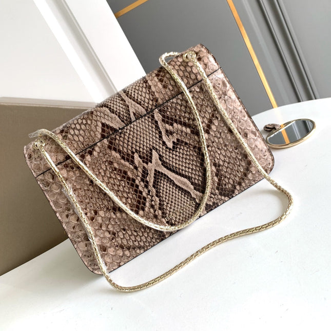 HANDBAG 25 IN GREY SHINY PYTHON LEATHER