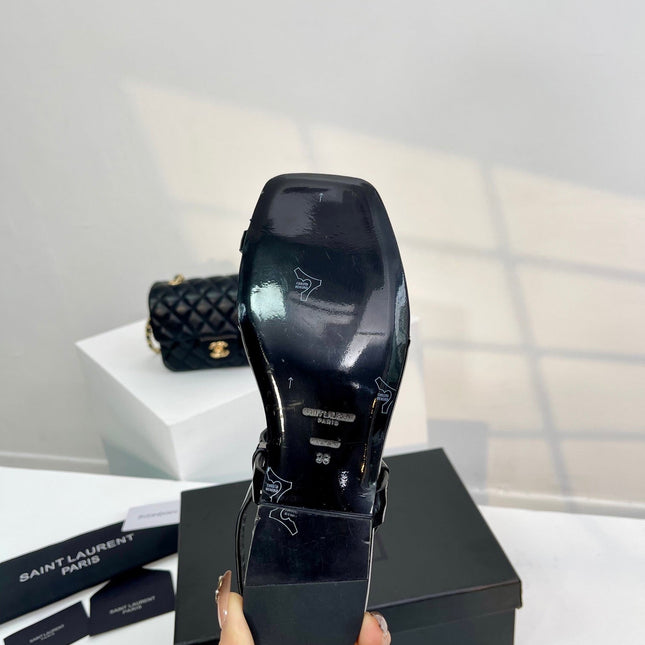 SL Cassandra Flat Sandals Black Patent Leather