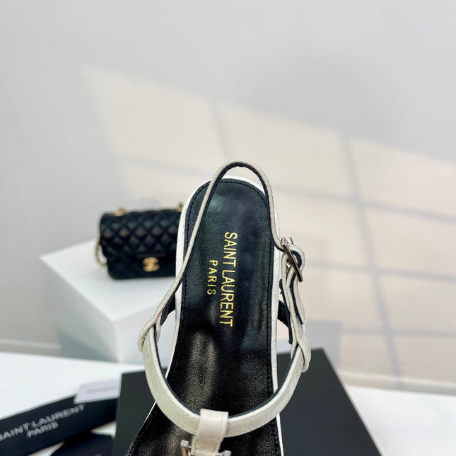 SL Cassandra Croc-Embossed Thong Sandals Black White Leather