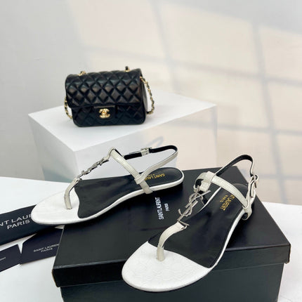 SL Cassandra Croc-Embossed Thong Sandals Black White Leather