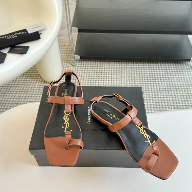 SL Cassandra Flat Sandals Black Tan Leather