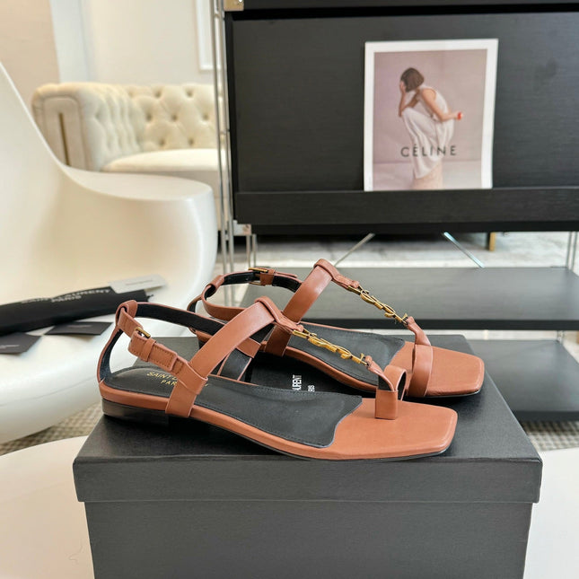 SL Cassandra Flat Sandals Black Tan Leather