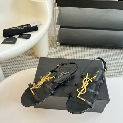 Yves SL Buckle Women Sandals Black Leather