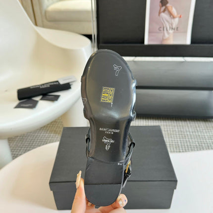 Yves SL Buckle Women Sandals Black Leather