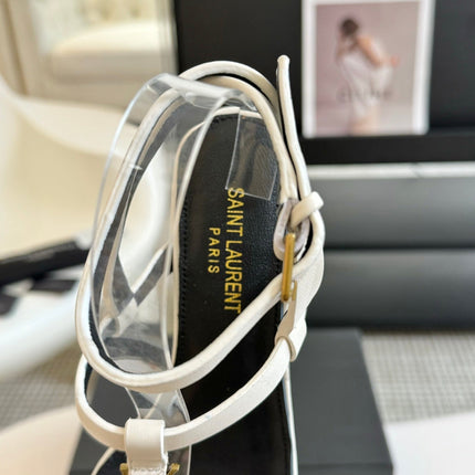 SL CASSANDRA MID-HEEL SANDAL WHITE CALFSKIN