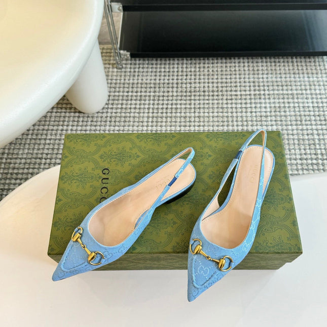 GG HORSEBIT SLINGBACK BALLET FLAT SKY CANVAS