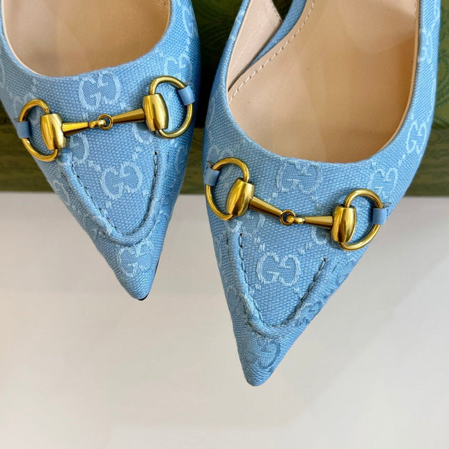 GG HORSEBIT SLINGBACK BALLET FLAT SKY CANVAS