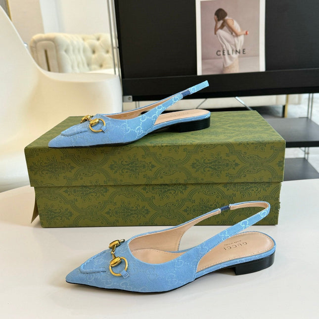 GG HORSEBIT SLINGBACK BALLET FLAT SKY CANVAS