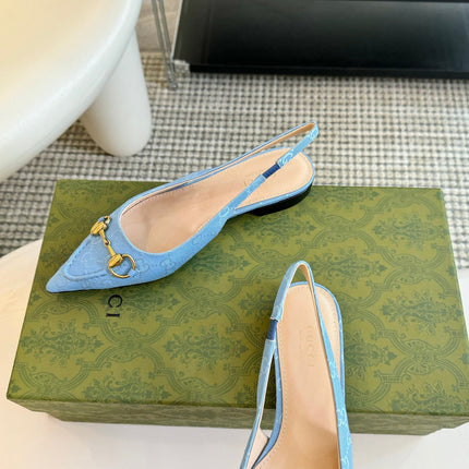GG HORSEBIT SLINGBACK BALLET FLAT SKY CANVAS
