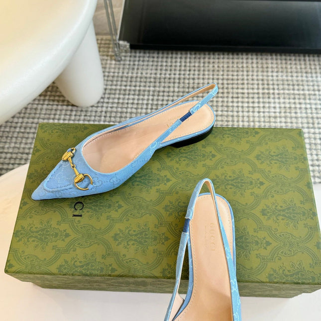 GG HORSEBIT SLINGBACK BALLET FLAT SKY CANVAS