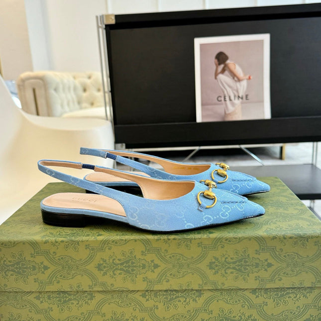 GG HORSEBIT SLINGBACK BALLET FLAT SKY CANVAS