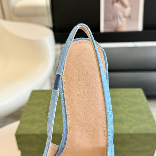 GG HORSEBIT SLINGBACK BALLET FLAT SKY CANVAS