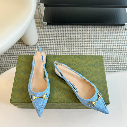GG HORSEBIT SLINGBACK BALLET FLAT SKY CANVAS