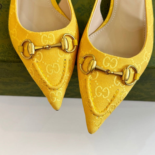 GG HORSEBIT SLINGBACK BALLET FLAT LEMON CANVAS