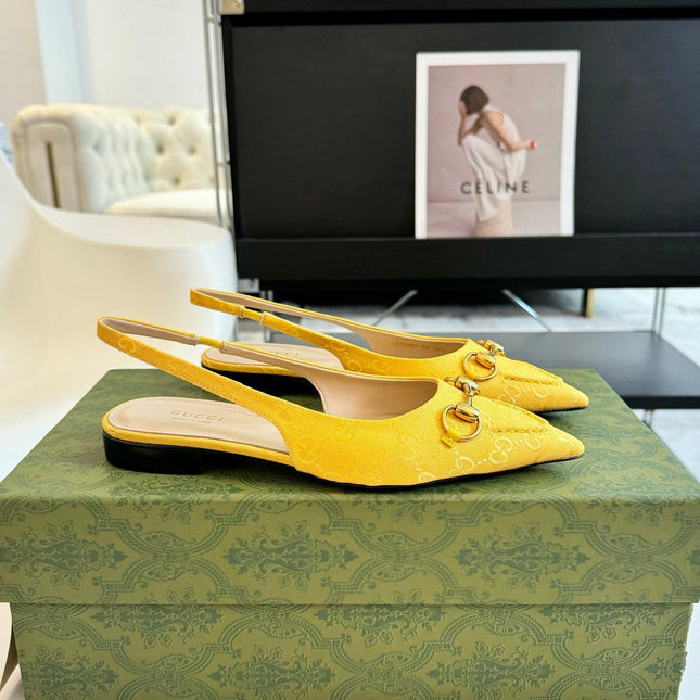 GG HORSEBIT SLINGBACK BALLET FLAT LEMON CANVAS