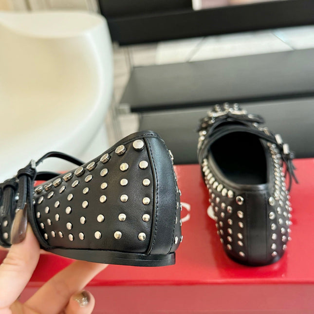 GG RIVETS BALLET FLAT BLACK HORIZONTAL STRAPS LAMBSKIN