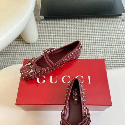 GG RIVETS BALLET FLAT GARNET HORIZONTAL STRAPS LAMBSKIN