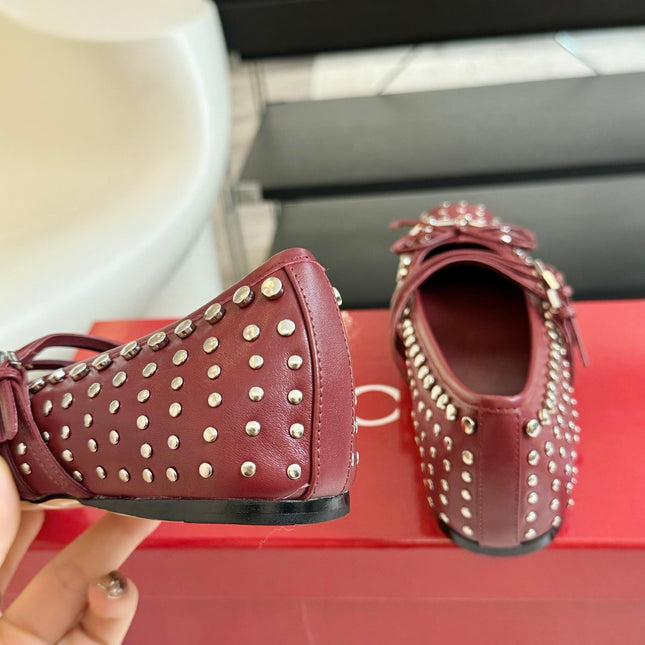 GG RIVETS BALLET FLAT GARNET HORIZONTAL STRAPS LAMBSKIN
