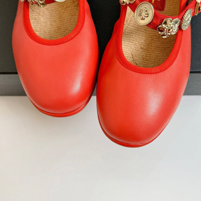 MARY JANE SHOES ROSE RED SHEEPSKIN