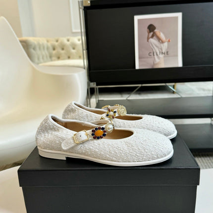 MARY JANE SHOES WHITE WOOL TWEED