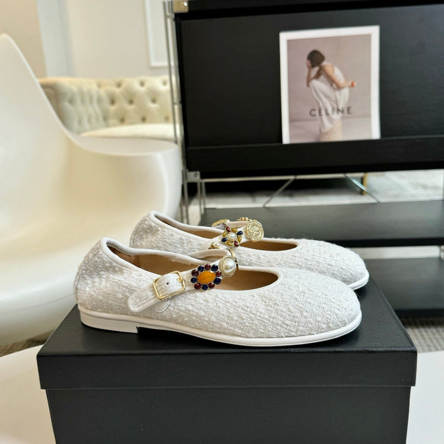 MARY JANE SHOES WHITE WOOL TWEED