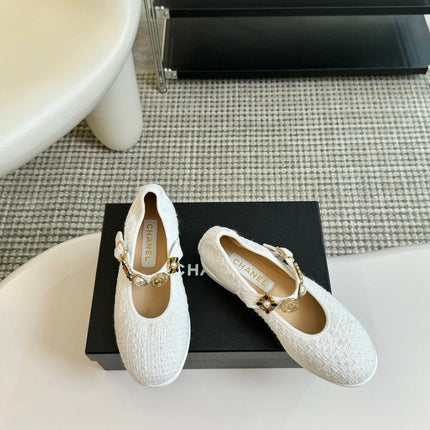 MARY JANE SHOES WHITE WOOL TWEED