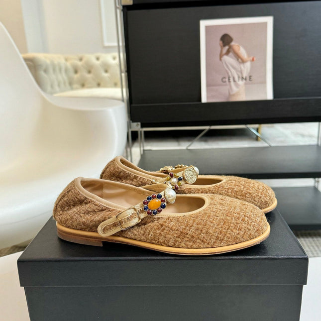 MARY JANE SHOES GRANOLA YELLOW WOOL TWEED