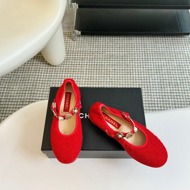 MARY JANE SHOES CHERRY RED WOOL TWEED