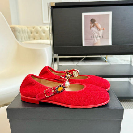 MARY JANE SHOES CHERRY RED WOOL TWEED