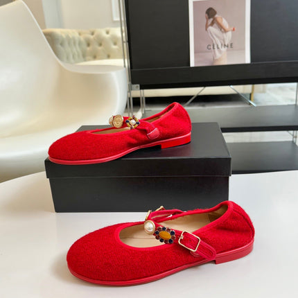MARY JANE SHOES CHERRY RED WOOL TWEED
