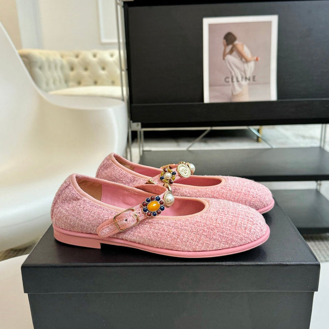 MARY JANE SHOES LIGHT PINK WOOL TWEED