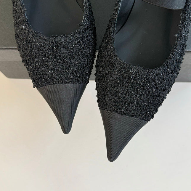 CC MARY JANE IN BLACK WOOL TWEED AND SATIN