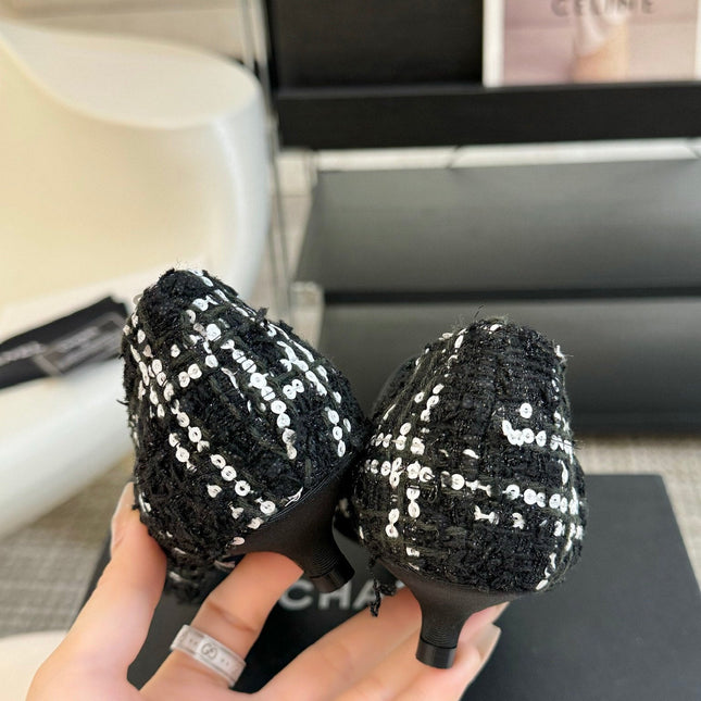 CC MARY JANE IN BLACK MIX WHITE WOOL TWEED