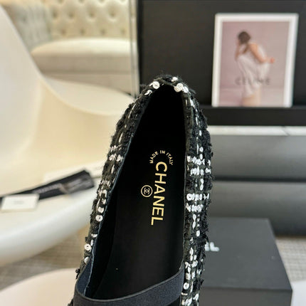 CC MARY JANE IN BLACK MIX WHITE WOOL TWEED