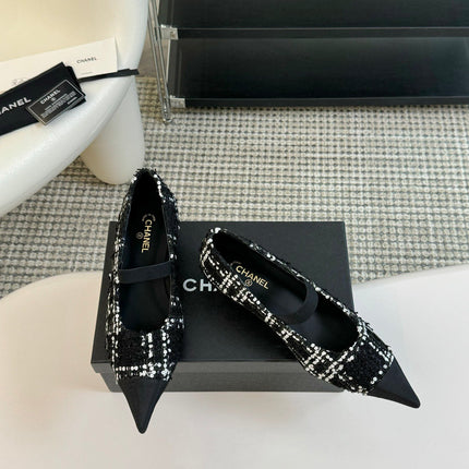 CC MARY JANE IN BLACK MIX WHITE WOOL TWEED