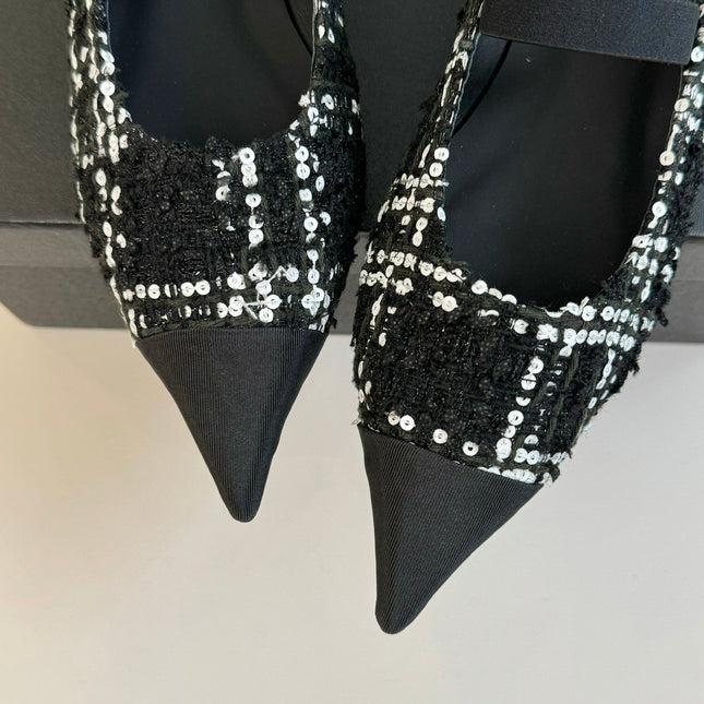 CC MARY JANE IN BLACK MIX WHITE WOOL TWEED