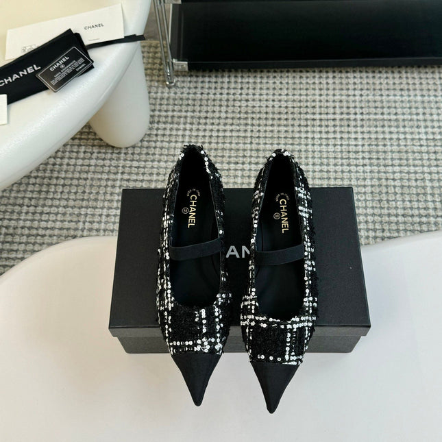 CC MARY JANE IN BLACK MIX WHITE WOOL TWEED