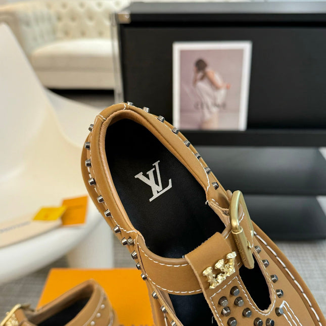 LV CHECKER MARY JANE IN PEANUT BROWN CALFSKIN