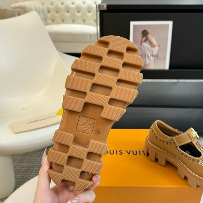 LV CHECKER MARY JANE IN PEANUT BROWN CALFSKIN