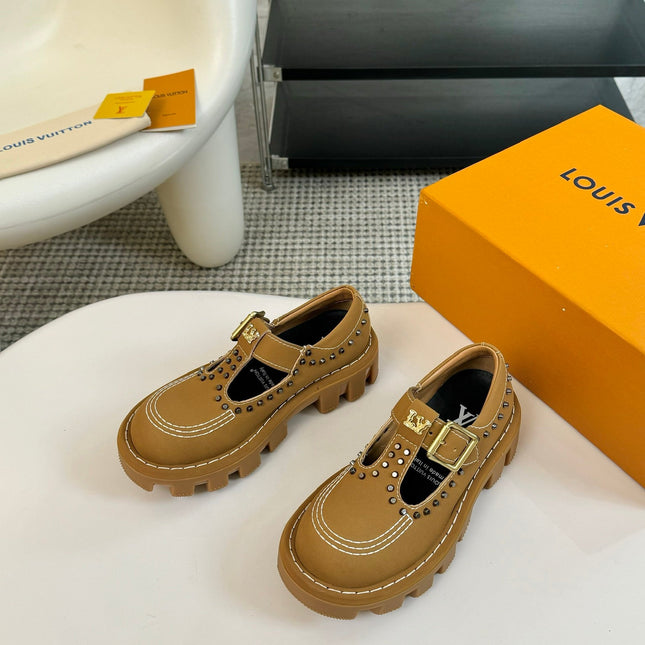 LV CHECKER MARY JANE IN PEANUT BROWN CALFSKIN