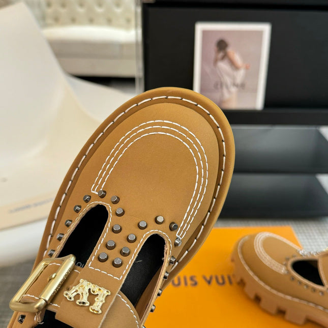 LV CHECKER MARY JANE IN PEANUT BROWN CALFSKIN