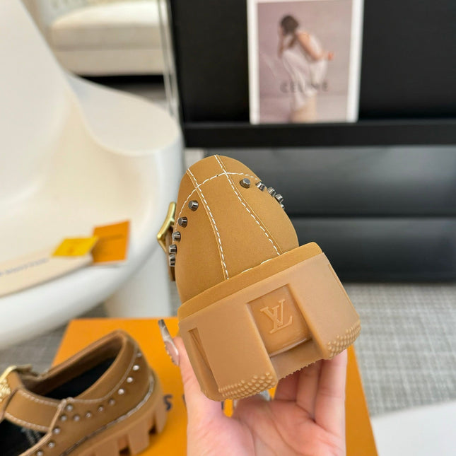 LV CHECKER MARY JANE IN PEANUT BROWN CALFSKIN