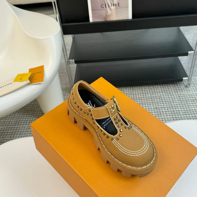 LV CHECKER MARY JANE IN PEANUT BROWN CALFSKIN