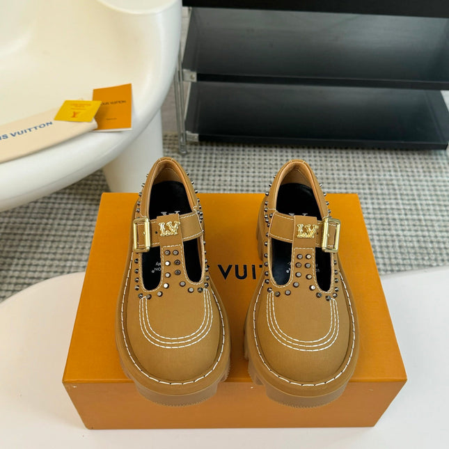 LV CHECKER MARY JANE IN PEANUT BROWN CALFSKIN
