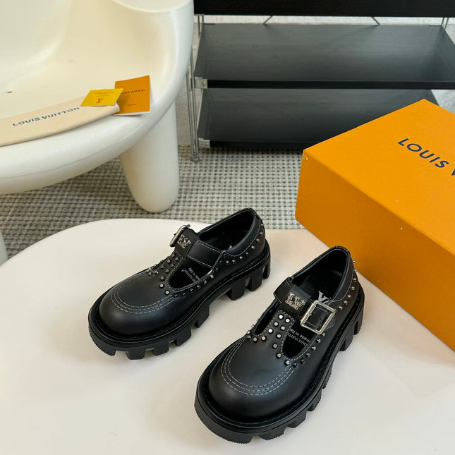 LV CHECKER MARY JANE IN BLACK CALFSKIN