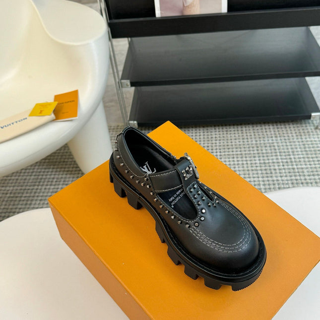 LV CHECKER MARY JANE IN BLACK CALFSKIN