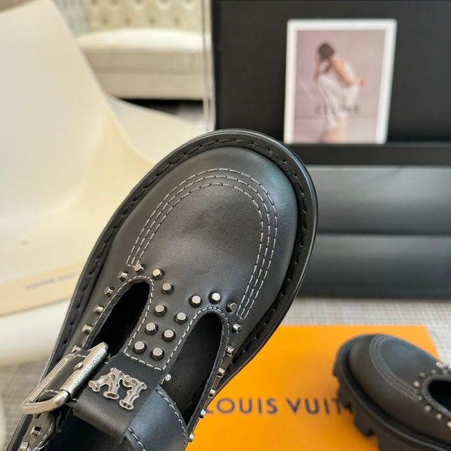 LV CHECKER MARY JANE IN BLACK CALFSKIN