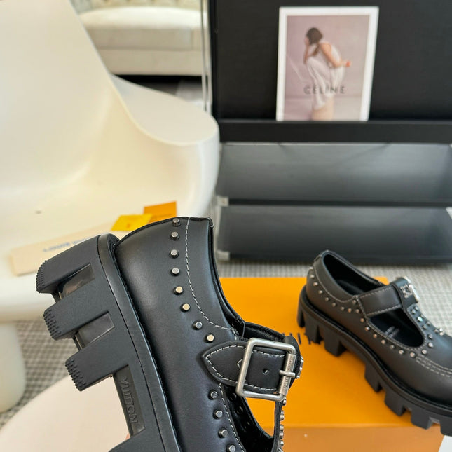 LV CHECKER MARY JANE IN BLACK CALFSKIN